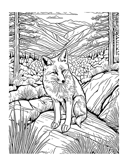 Coloring page Red Fox: a detailed line drawing from Colorado Critters & Adventures for adults