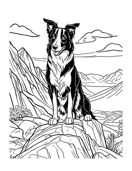 Coloring page Rock Hopper: a line drawing of Archie the border collie from Archie's Big Adventures